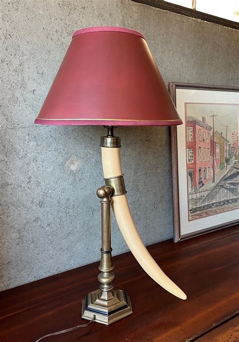 Vintage Brass Horn Tusk Table Lamp By Chapman Lamps W Shade Solid