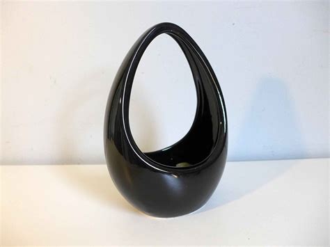 Vintage Toyo Ikebana Vase High Gloss Black Orb Basket Planter Kimura