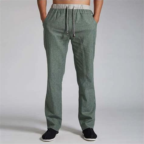 Mens Linen Cotton Pants Casual Loose Trousers Soft Joggers Thin Spring