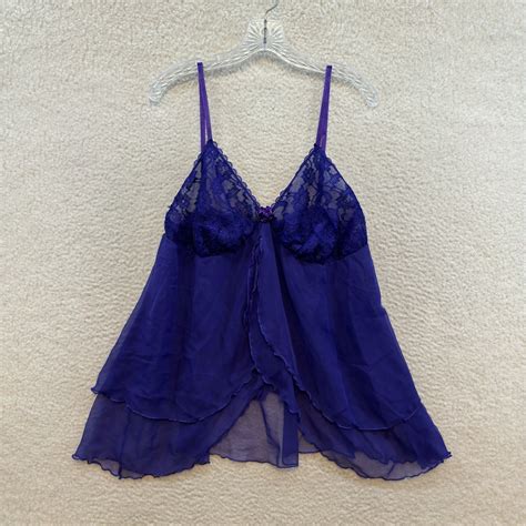 Vintage Plus Size Babydoll Lingerie Slip Chemise 2X Purple Sheer Mesh Lace EBay