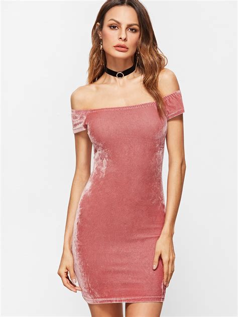 Bardot Velvet Bodycon Dress Shein Sheinside