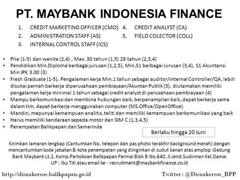 lowongan kerja kota balikpapan lowongan pt maybank indonesia finance
