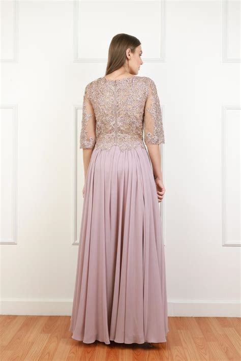 Vestido nude corpete bordado manga e saia fluída Aluguel de Vestidos de Festa RJ Fino