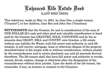 Lady Bird Deed In Florida Also Known As Enhanced Life Estate Deed