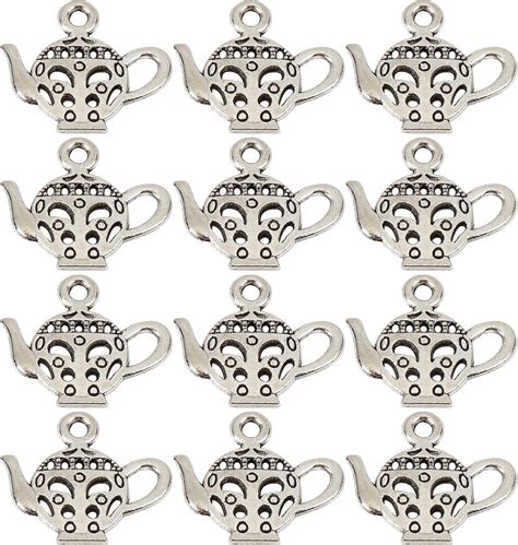 Sunnyclue 1 Box 80pcs Teapot Charms Bulk Tea Kettle Charm