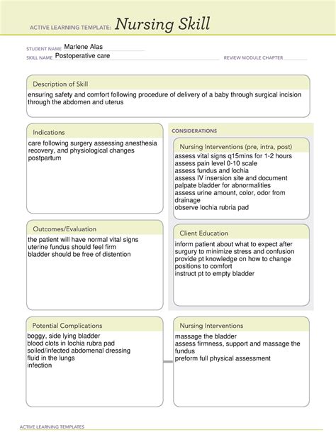 Ati Active Learning Template Nursing Skill - Printable Templates