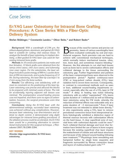 Pdf Er Yag Laser Osteotomy For Intraoral Bone Grafting Procedures A Case Series With A Fiber