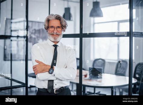 Mature Businessman With Grey Hair And Beard In Formal Clothes Is In The Office Stock Photo Alamy