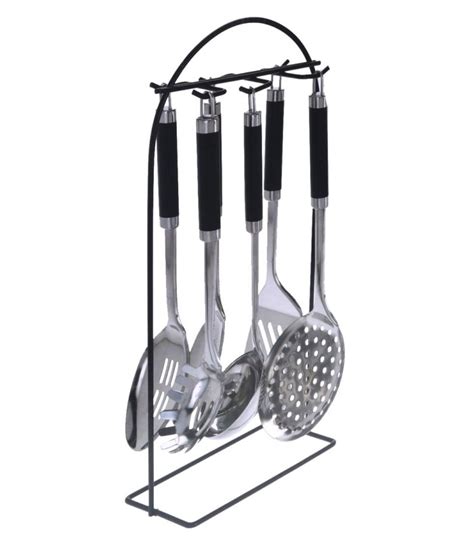 Set De Ustensiles De Cuisine En Acier Inoxydable Noir Et Chrome