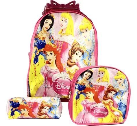 Kit Mochila Princesas Disney Rosa Rodinha Lancheira Estojo