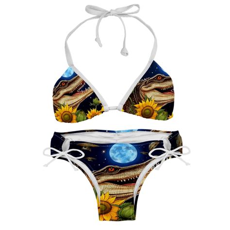 Crocodile Starry Sky Sunflower Detachable Sponge Adjustable Strap Bikini Set Two Pack Swimsuit