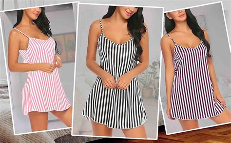 Buy Xs And Os Women Striped Satin Babydoll Nightwear Lingerie Sleep Mid Thigh Length Dress With