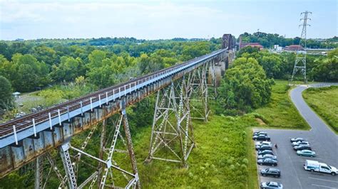 Aerial View Of Rusty Railway Bridge In Lush Landscape Nashville