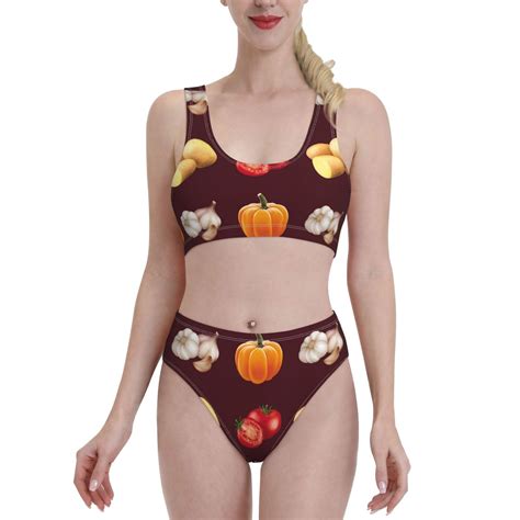 High Waisted Bikini Sets For Women Garlic Tomato Pumpkin Potato