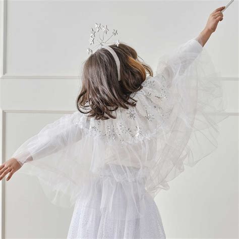 Fancy Dress White Silver Sparkle Fairy Princess Costume Cape Amscan