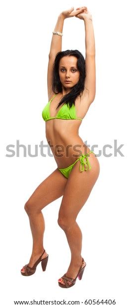 Sexy Brunette Green Bikini Dancing Stock Photo 60564406 Shutterstock