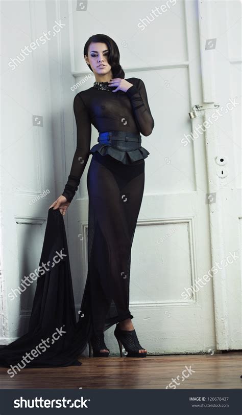 Sexy Brunette Wearing Black Dress Stock Photo Shutterstock