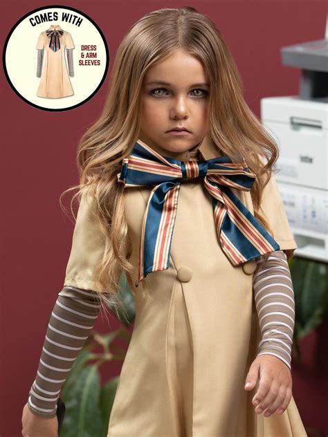 Girls Halloween Costumes | M3GAN Beige Pleated Trench Dress Costume