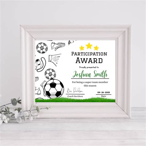 Soccer Certificate, Soccer Participation Certificate, Sports Season ...