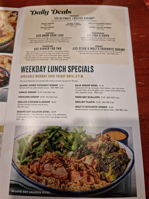 Menu at Red Lobster restaurant, Niagara Falls