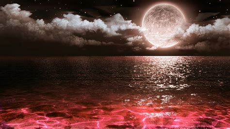 Картинки облака, луна, море, цвет - обои 1920x1080, картинка №460526