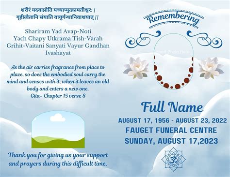 Hindu Funeral Program and Obituary Announcement in Printable and