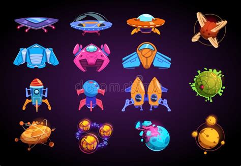 Planets Rockets Spaceships Ufo Stars Astronaut Alien Vector Set