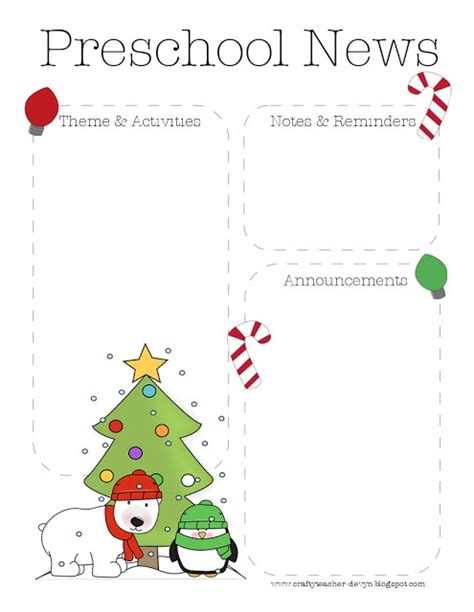 Christmas Preschool Newsletter Template With Cute Cartoon Bear