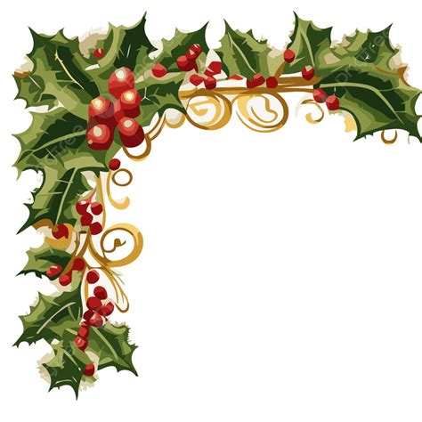 Christmas Garland Border Vector Sticker Clipart Holly Leaf Corner