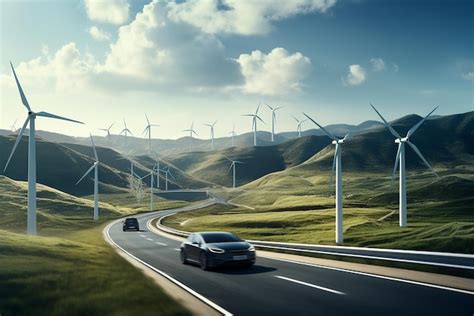 Premium Photo | Electric car drive on the wind turbines background Car ...