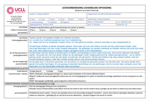 Les Lesvoorbereidingsformulier Tikspelen Uc Leuven