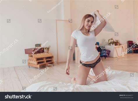 Sexy Blonde Woman White Tshirt Panties Stock Photo Shutterstock