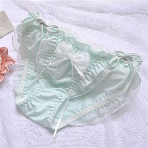 Luxalzxs Cute Anime Panties Strappy Schoolgirl Lace Ruffled Bow Japanese Lolita Sweet Lingerie