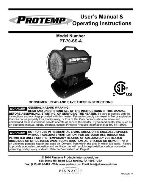 Protemp Pt 70 Ss User Manual 16 Pages Original Mode