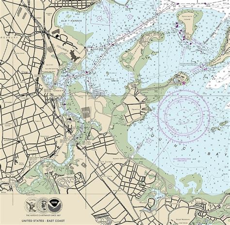 Nautical Chart Coast Of Boston Harbor Massachusetts Ma 13270 Etsy