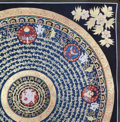 Buddhist Tibetan Thangka Of Mantra Mandala Hand Painted Ashtamangala