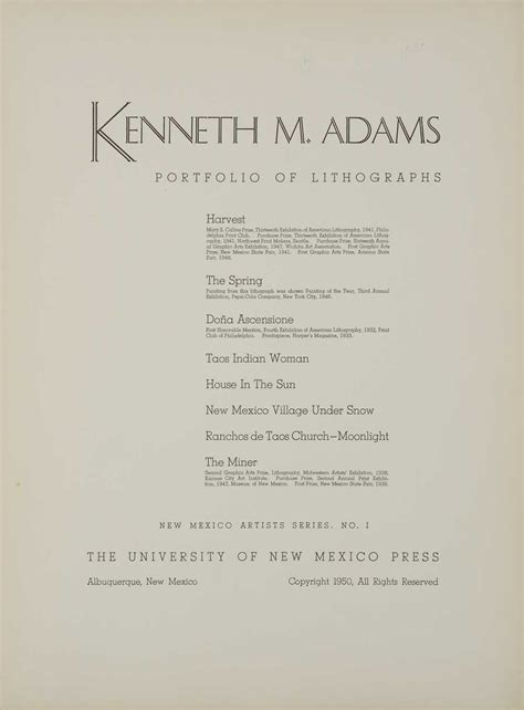Kenneth Adams Lithography Book — Addison Rowe Gallery
