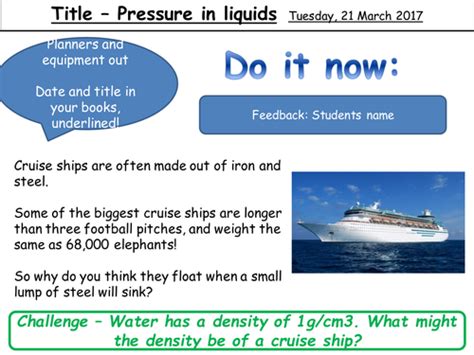 Pressure in liquids | Teaching Resources