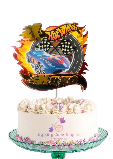 Hot Wheels Card Cake Topper With Flames With Sequins Itty Bitty Cake Toppers