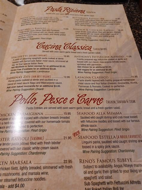 Menu at Salvatores by Papà Reno Italian Restaurant, Muscatine