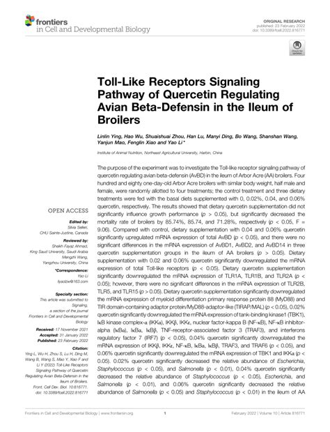 PDF Toll Like Receptors Signaling Pathway Of Quercetin Regulating