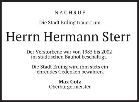 Traueranzeigen Von Hermann Sterr Trauer Merkur De