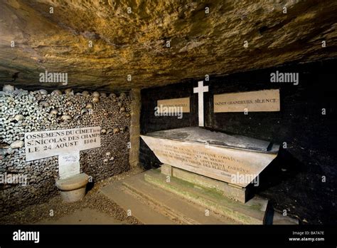 France Paris The Catacombs Gilberts Tomb Commemorative Stock Photo
