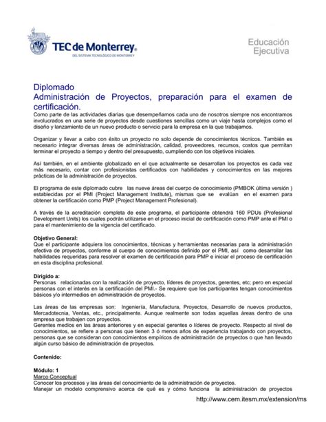 Diplomado Administraci N De Proyectos Preparaci N Para El