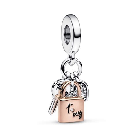 Pandora Two Tone Key Padlock Heart Triple Dangle Charm Pandora