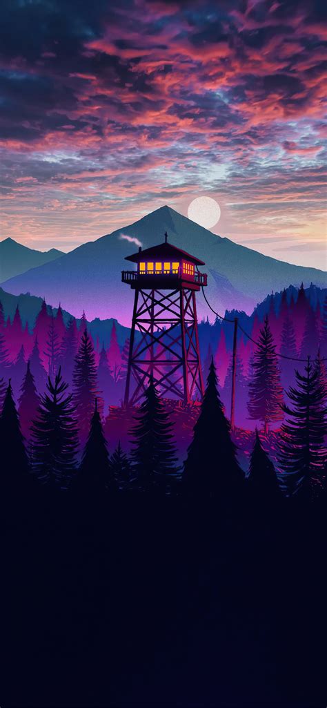 firewatch landscape purple sky iPhone Wallpapers Free Download