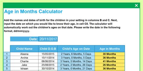 Child Age in Months Calculator Spreadsheet (Teacher-Made)