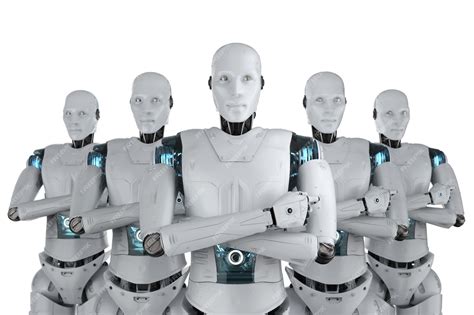 Группа 3d-рендеринга робота с искусственным интеллектом для совместной ...