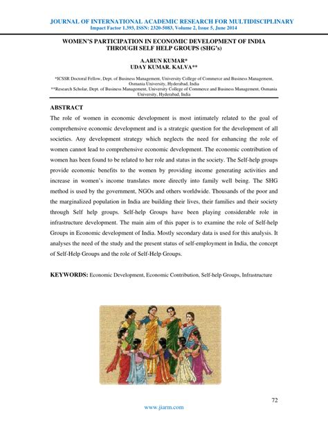 Pdf Womens Participation In Economic Development Of India Through