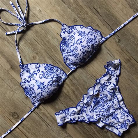 Blue And White Porcelain Bathing Suit Bikinis New Arrival Swimwear Women Bikini Set Low